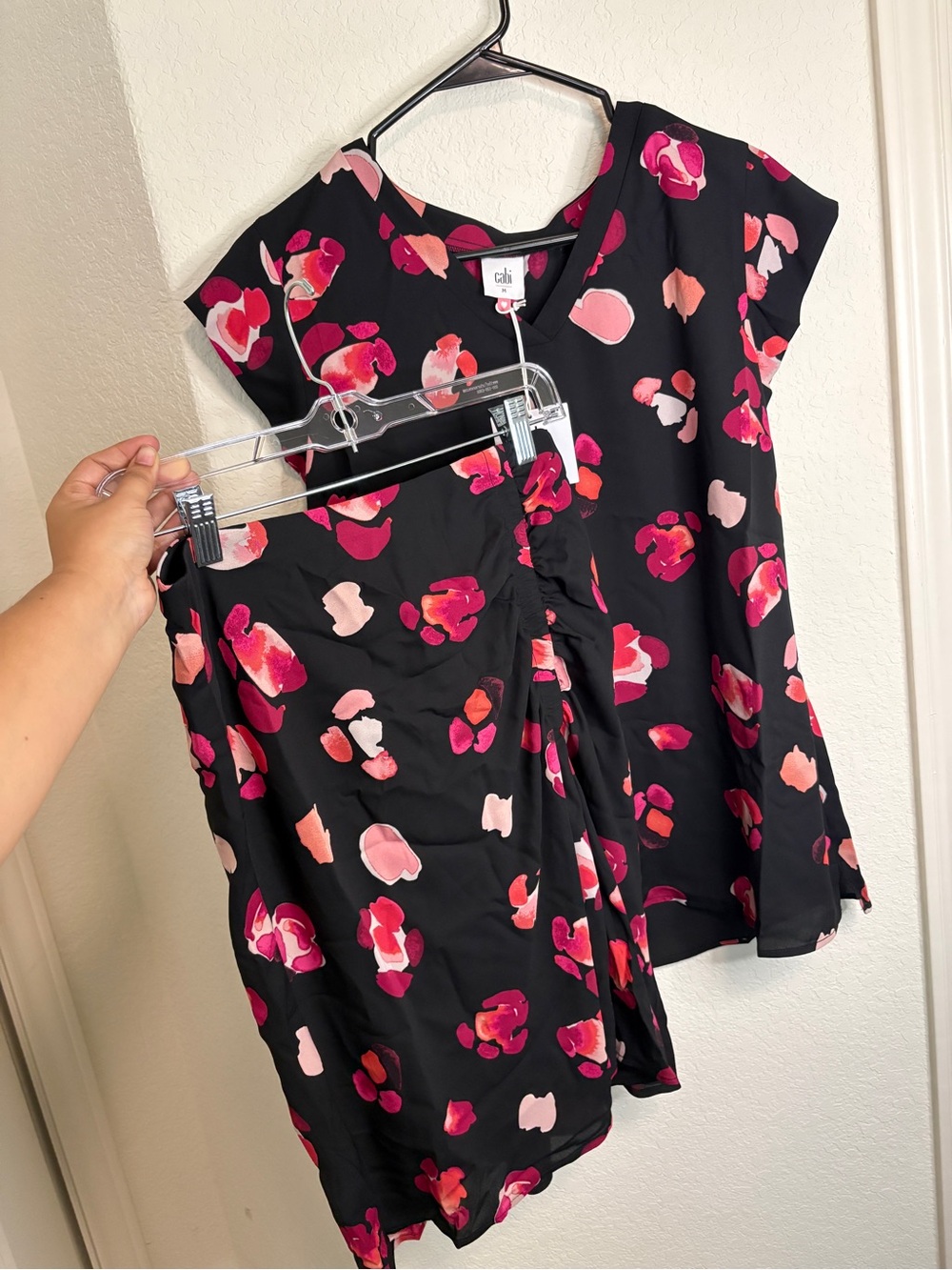 CAbi Black Floral-Print Cap-Sleeve Top with Skirt - Pink Multi